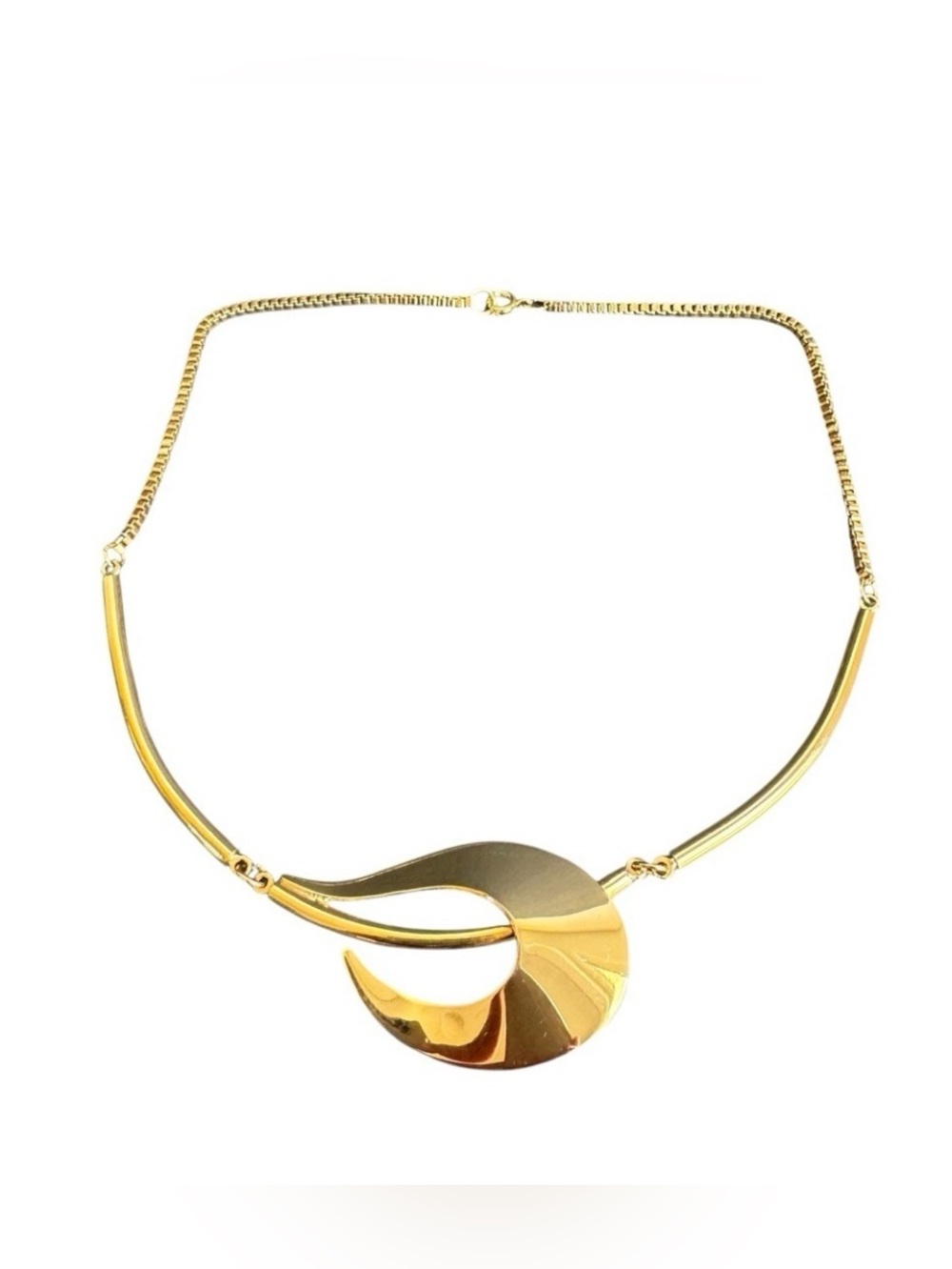 Vintage Gold Necklace Sculptural Freeform Pendant Designer Couture Style 16"‎